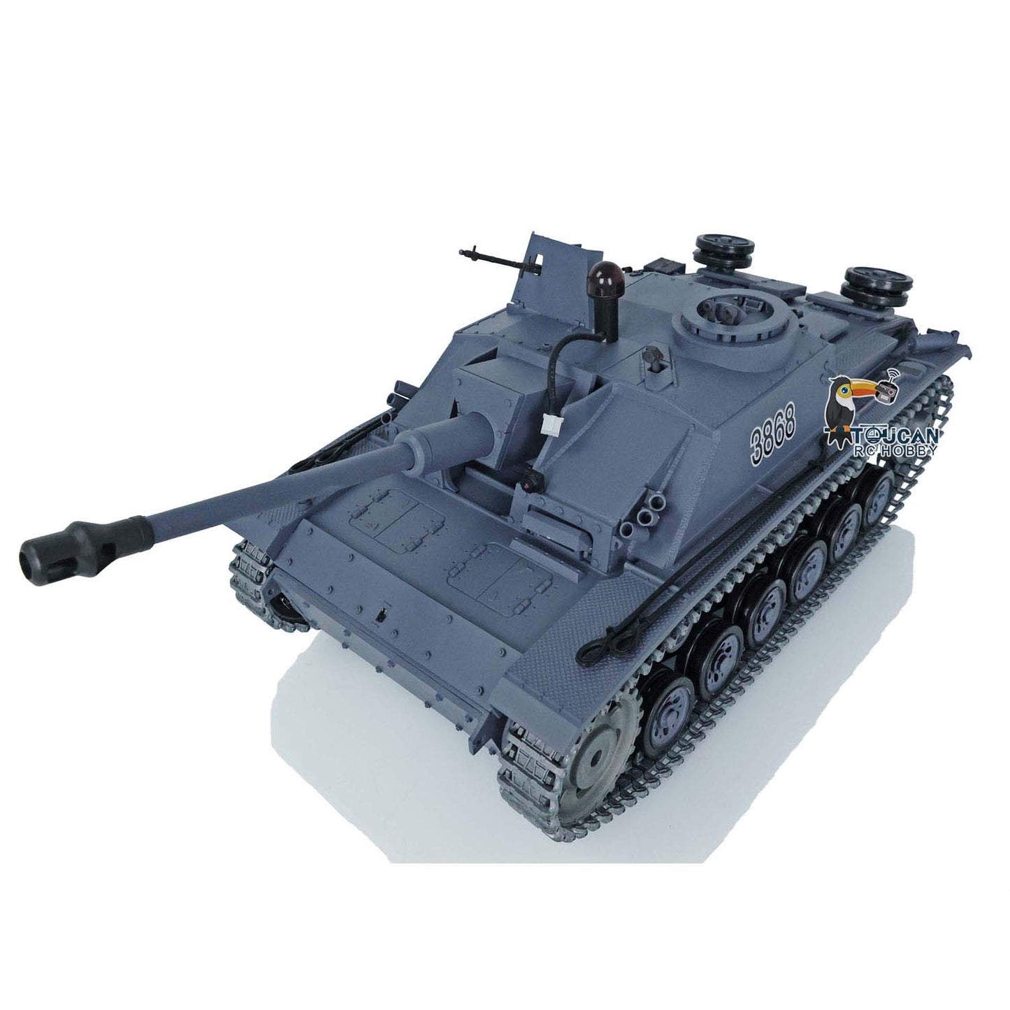 Henglong 1/16 Upgraded 3868 RC Tank Model 7.0 German Stug III w/ FPV Camera Phone Holder Metal Tracks Idler Sprocket Wheels Smoking