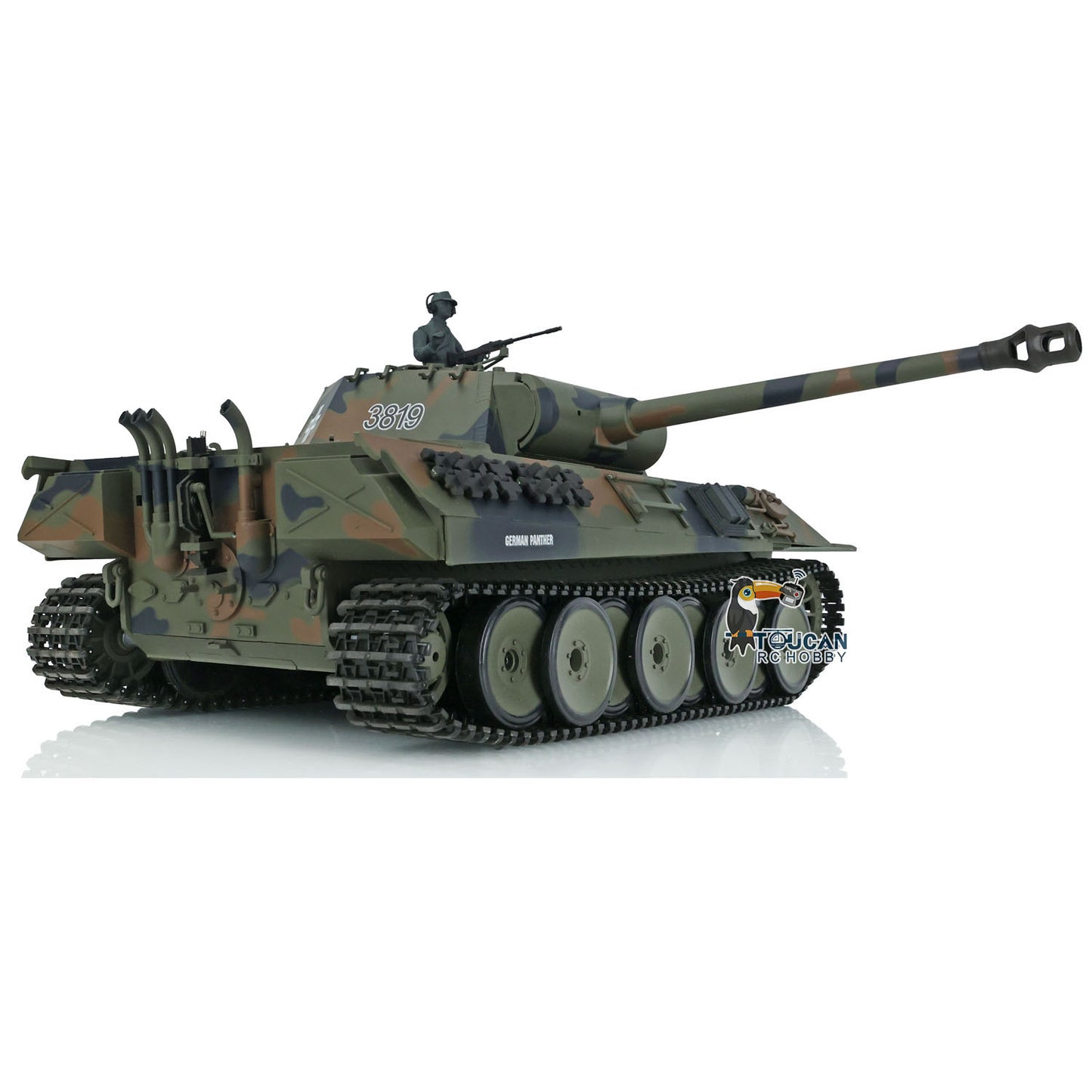 2.4Ghz Henglong 1/16 TK7.0 Plastic German Panther RTR RC Tank 3819 w/ 360 Degrees Rotating Turret Sound Effect Outdoor Tank for Boys