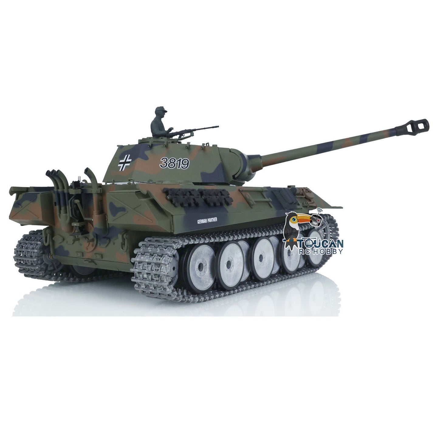 Henglong 1/16 TK7.0 RC Tank Model Panther 3819 w/ FPV 360 Degrees Rotating Turret Metal Tracks Road Wheels Engine Sound Smoking