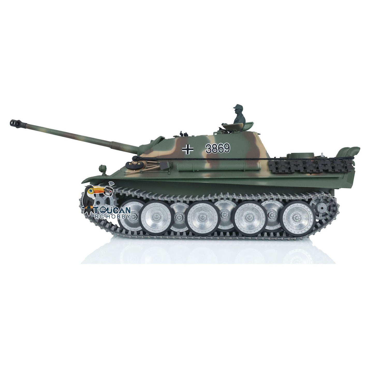 Henglong 1/16 TK7.0 Customized Radio Control Tank 3869 Jadpanther RTR RC Tank w/ Metal Road Wheel Tracks Idler Sprocket Wheel Smoking