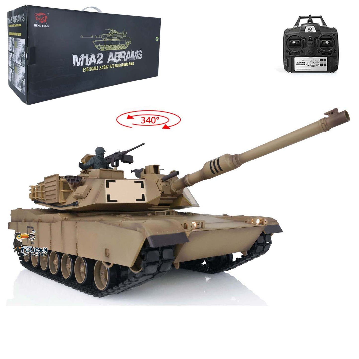 Henglong 1:16 Scale 2.4Ghz 7.0 USA M1A2 Abrams RTR RC Tank 3918 Model 340 Turret 1800MAH Battery Charger For Collections