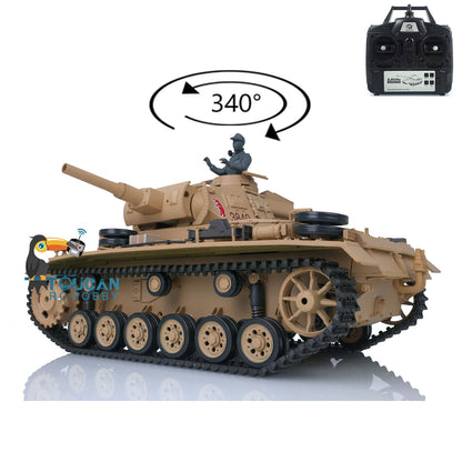 Henglong 1/16 RC Tank Model 3849 Plastic 7.0 Panzer III H Remote Control Tank Model w/ Turret Smoking Gearbox Engine Sound Road Wheels