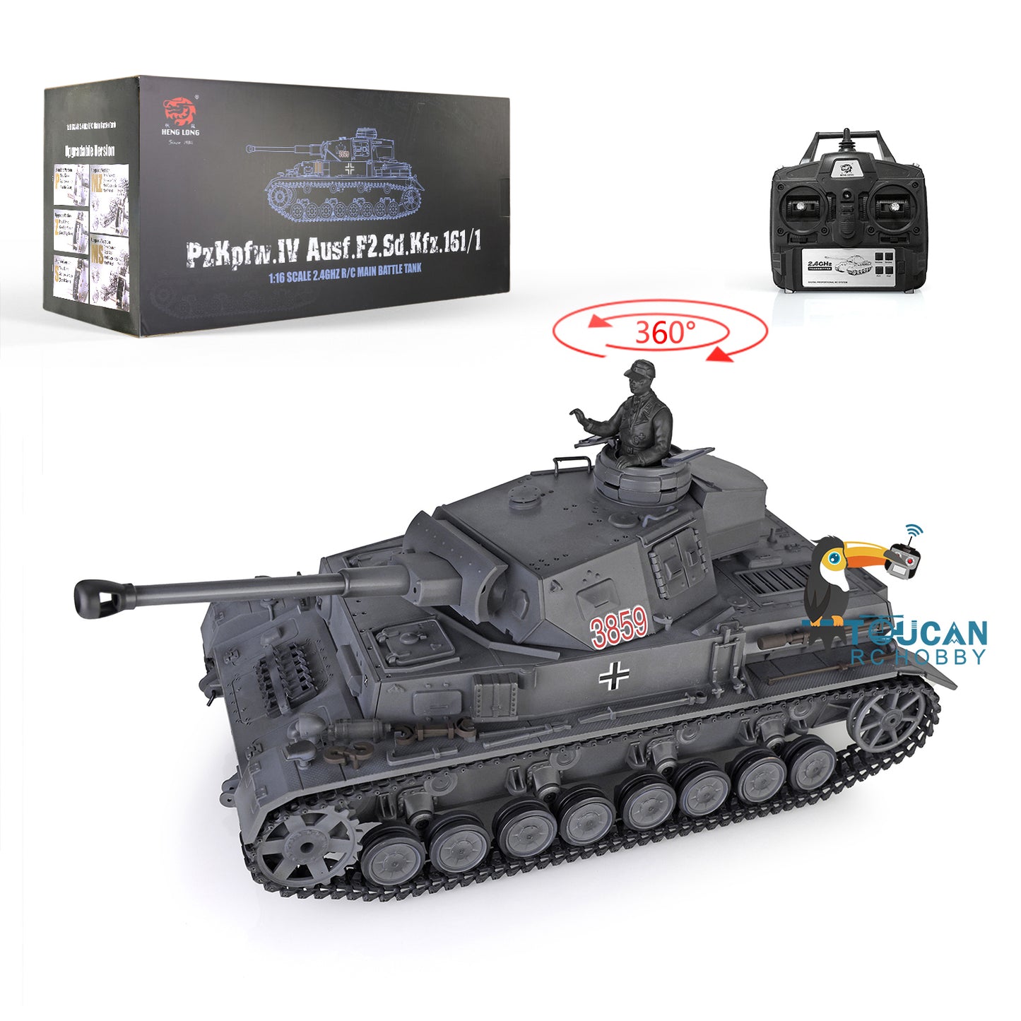 Henglong 1/16 TK7.0 Upgraded Panzer IV F2 Radio Control Tank 3859 w/ FPV 360 Degrees Rotating Turret Metal Idler Sprocket Engine Sound