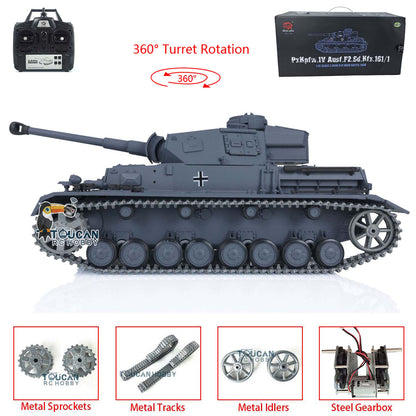 Henglong 1/16 RC Tank 3859 TK7.0 German Panzer IV F2 Radio Control Tank w/ 360 Degrees Rotating Turret Metal Idler Sprocket Wheels