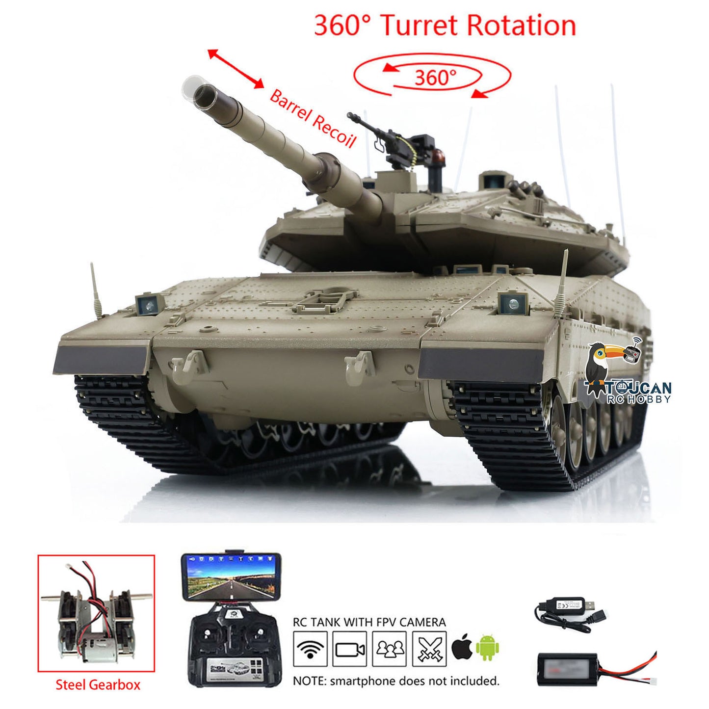 Henglong 3958 1/16 Infrared Battle RC Tanks IDF Merkava MK IV Standard Edition FPV Camera Barrel Lifting Recoil Steel Drive Gearbox