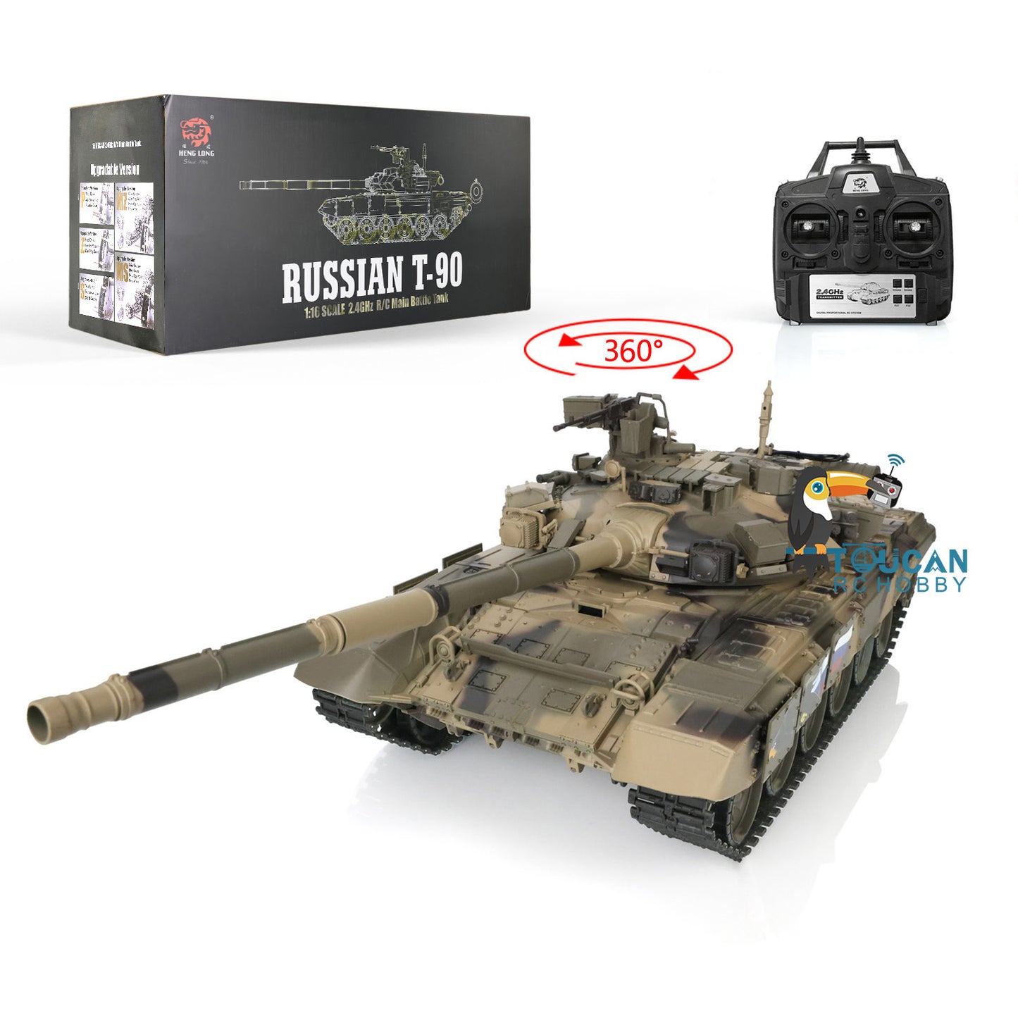 Henglong 1/16 Scale 7.0 Plastic Russian T90 RTR RC Tank 3938 With 360 Degrees Turret Red Eyes Infrared Fighting System Airsoft