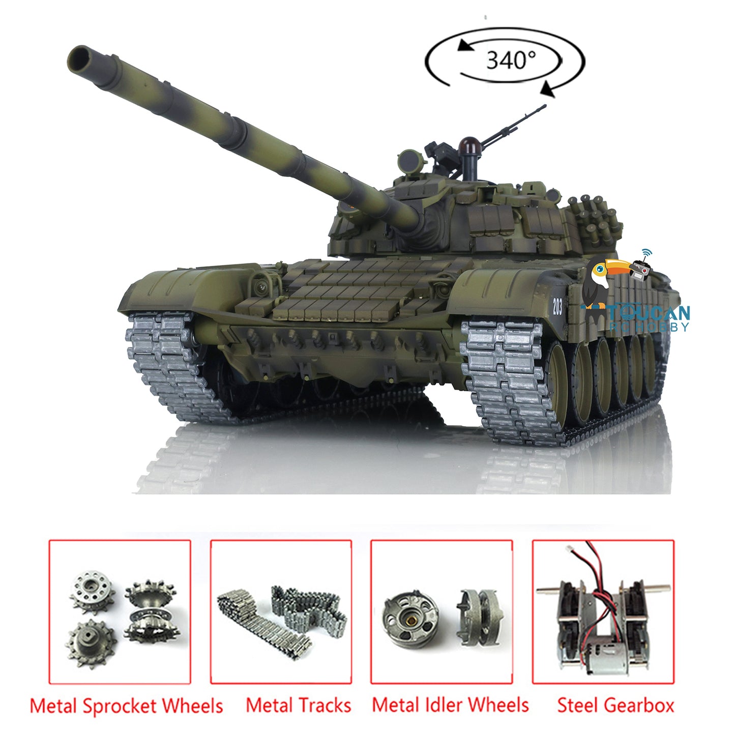 US Warehouse Henglong Radio Controlled Tank T72 1/16 Scale 7.0 Mainboard Metal Battle Electric Tank Tracked Vehicle W/ Battery Charger