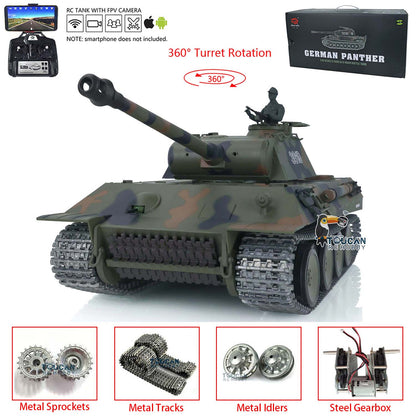 Henglong 1/16 TK7.0 Upgraded German Panther RTR RC Tank Model 3819 w/ FPV 360 Degrees Rotating Turret Metal Tracks Engine Sound