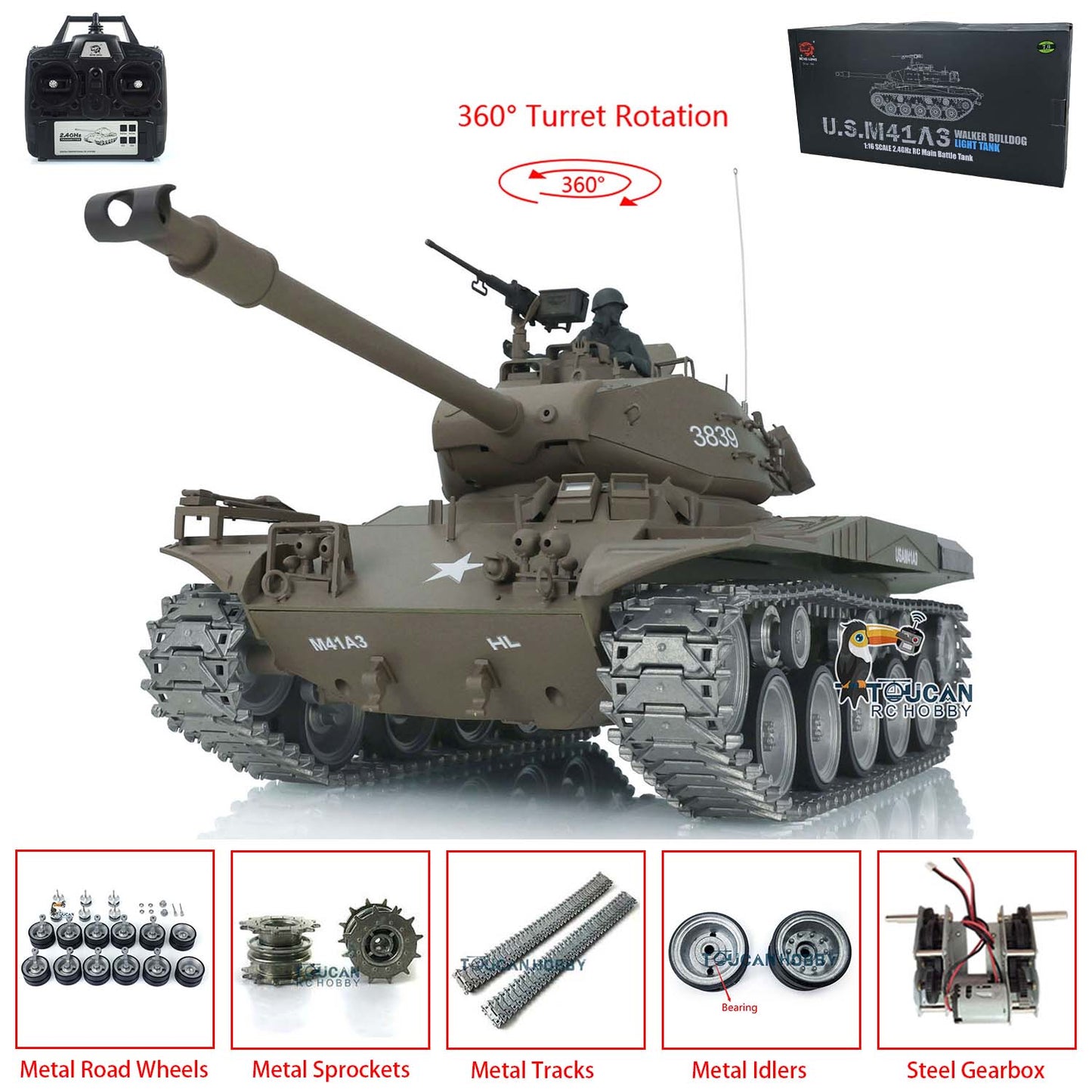 US Stock Second-Hand Used Henglong Metal Tracks Wheels 1/16 7.0 Customized Walker Bulldog RTR RC Tank Remote Control Armored 3839