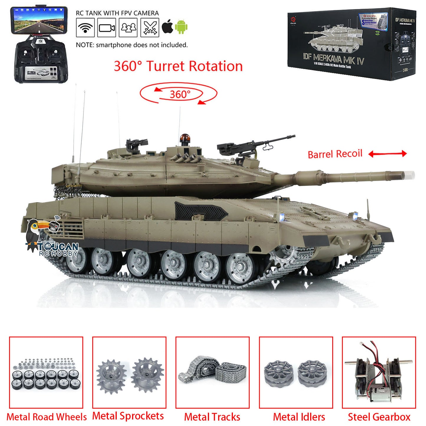 Heng Long Remote Control Tank 1/16 IDF Merkava MK IV Professional Edition Tanks First Person View Metal Driving System Boys Gifts