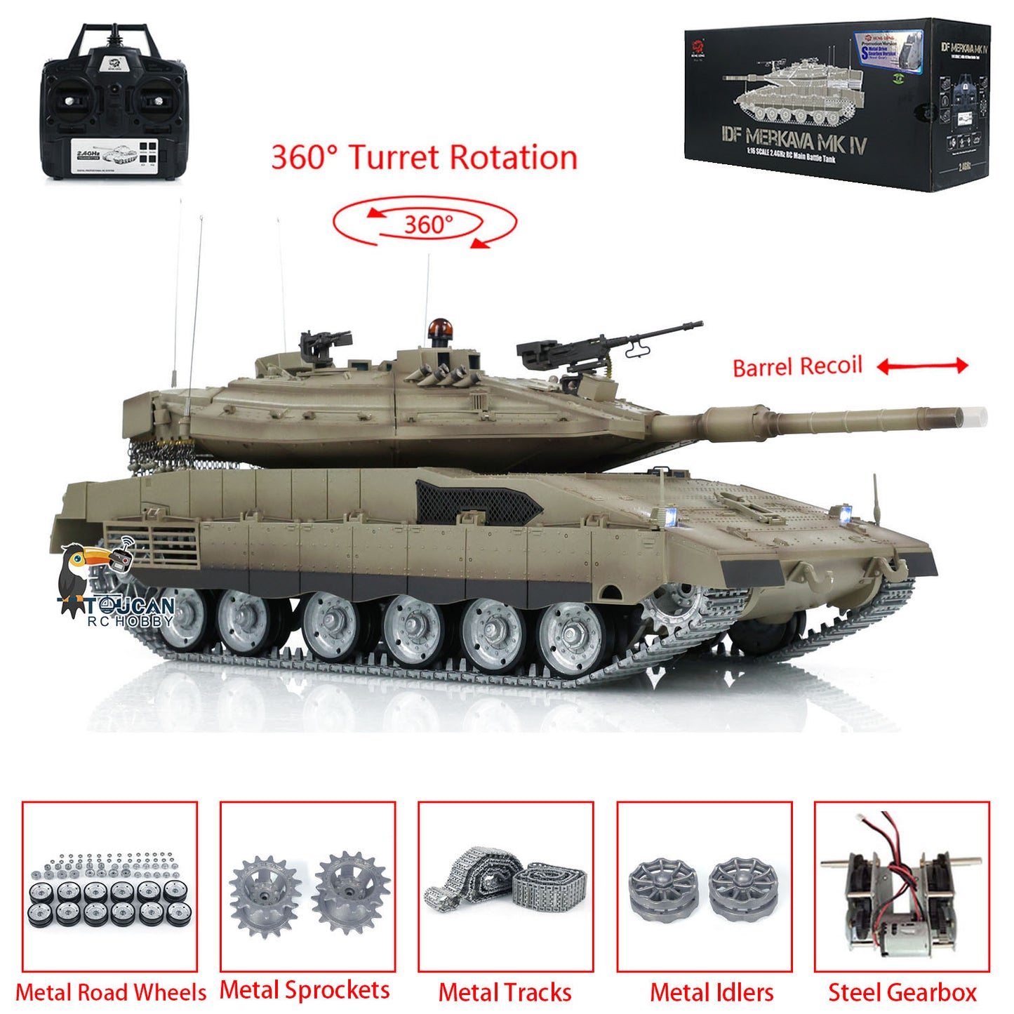 IN STOCK Heng Long RC Tank 1/16 TK7.0 3958 -1 IDF Merkava MK IV PRO Edition Metal Gearbox Sprockets Tracks Idlers Road Wheels Gift Model