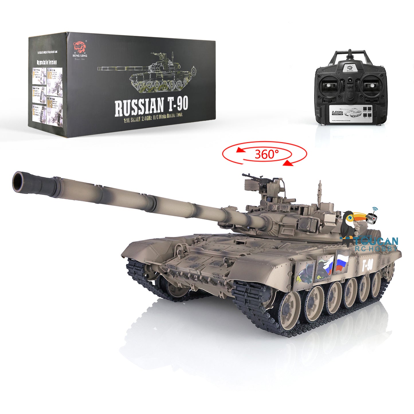 Henglong 1/16 Scale 7.0 Plastic Russian T90 RTR RC Tank 3938 With 360 Degrees Turret Red Eyes Infrared Fighting System Airsoft