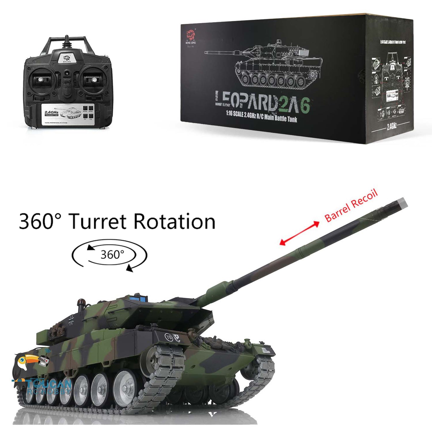 Heng Long Remote Control Tank Model 1/16 TK7.0 Leopard2A6 3889 Metal Track W/ Linkages Driving Gearbox 360 Rotating Turret