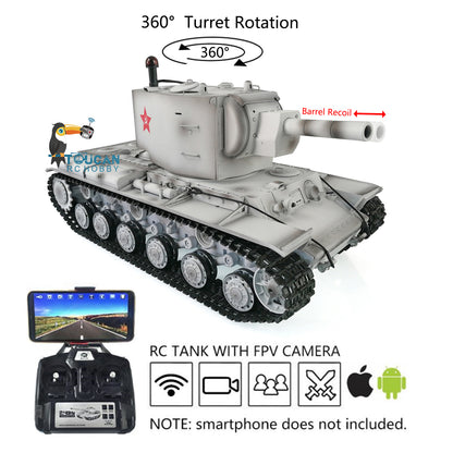 Henglong 1/16 Soviet KV-2 RTR RC Tank Model Gigant TK7.0 FPV 3949 360 Degrees Turret Steel Driving Gearbox Battery Transmitter