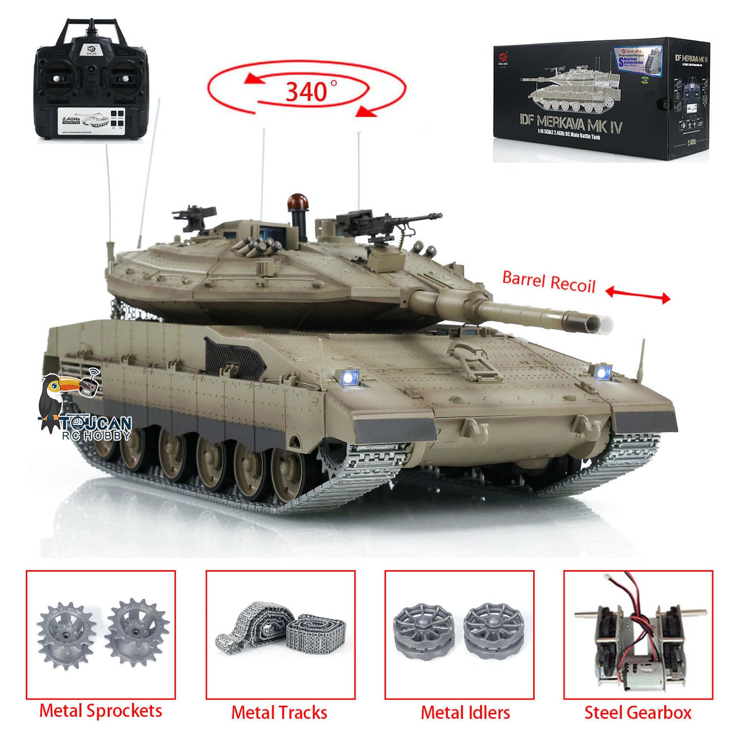 1:16 IR System RC Military Main Battle Tanks Heng Long IDF Merkava MK IV 3958 Upgraded Promotion Edition With Barrel Recoil