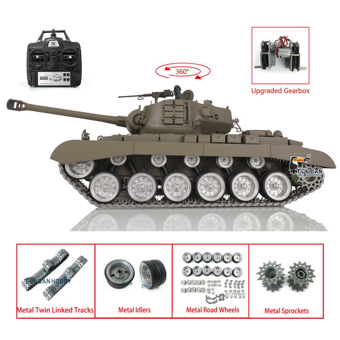 IN STOCK Henglong 1/16 TK7.0 M26 RTR RC Tank 3838 w/ Metal Tracks w/ Double Rubber Pad 360 Degrees Rotating Turret Metal Sprocket Road Wheels