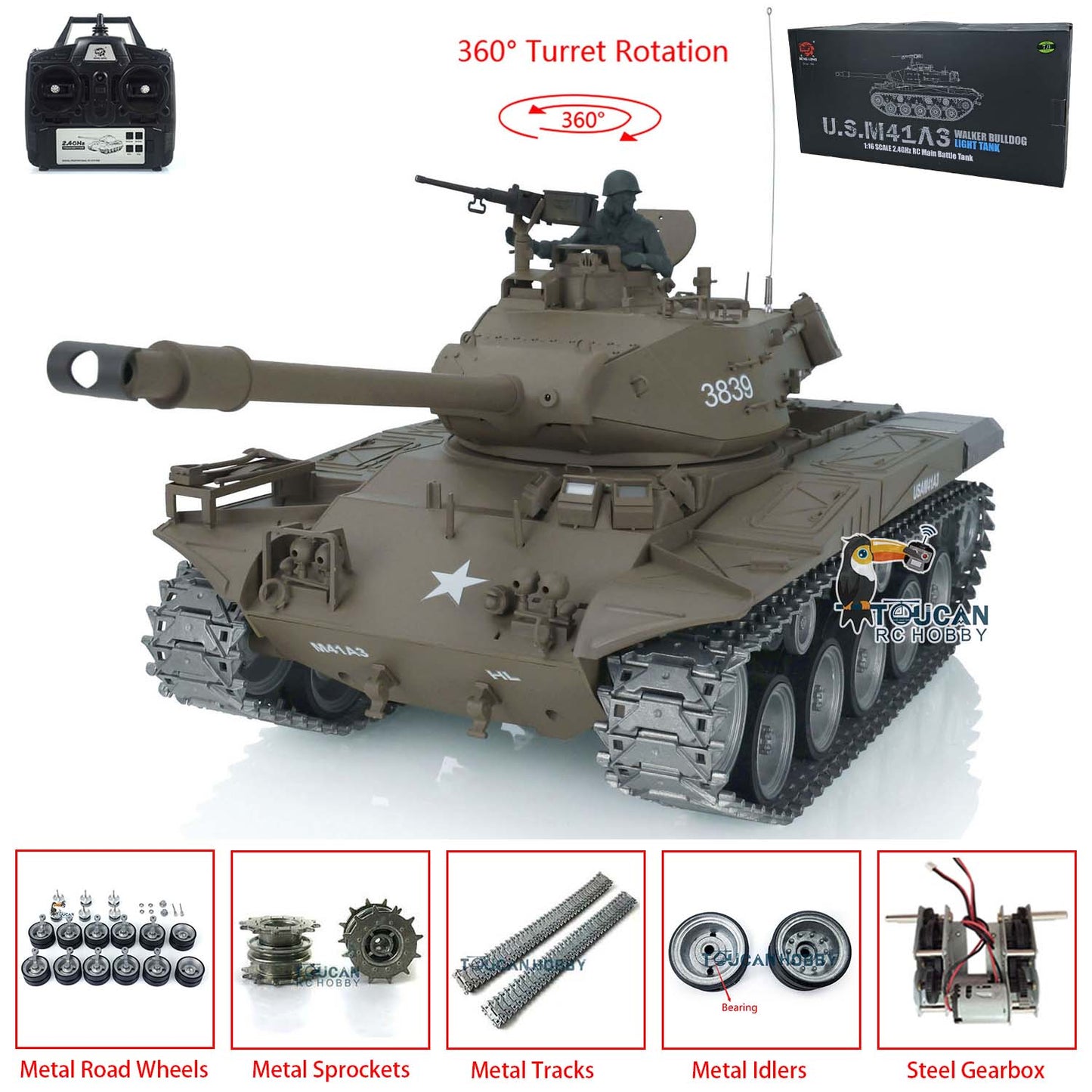 US Stock Second-Hand Used Henglong Metal Tracks Wheels 1/16 7.0 Customized Walker Bulldog RTR RC Tank Remote Control Armored 3839