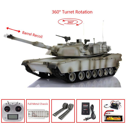 Heng Long 1/16 RTR RC Tank Model 3918 M1A2 Abrams Full Metal Painted Chassis TK16 IR Version Smoke Upper Hull FS I6S 360 Turret