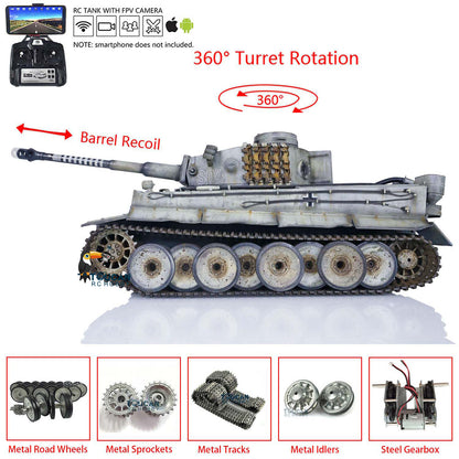 1:16 Henglong RTR RC Tank Pro 7.0 Tiger I 3818 Remote Control Military Cars FPV Hand Spray Painting Color Road Wheels 360 Turret