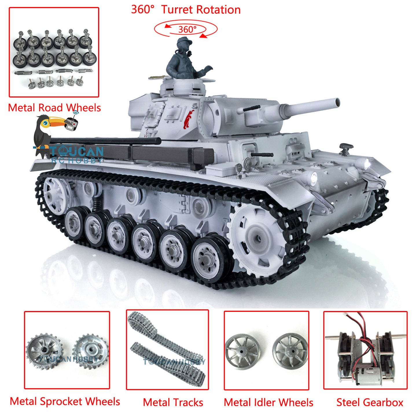 IN STOCK Henglong 1/16 7.0 Customized Professional Edition German Panzer III H RTR RC Tank 3849 With Metal Tracks Road Wheels Driving Gearbox