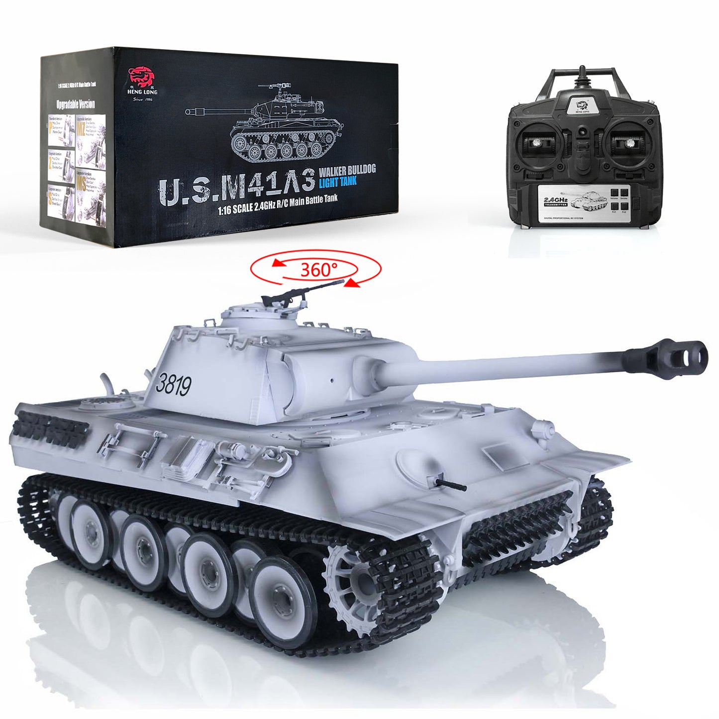 Henglong 1/16 TK7.0 RC Tank Model Panther 3819 w/ FPV 360 Degrees Rotating Turret Metal Tracks Road Wheels Engine Sound Smoking