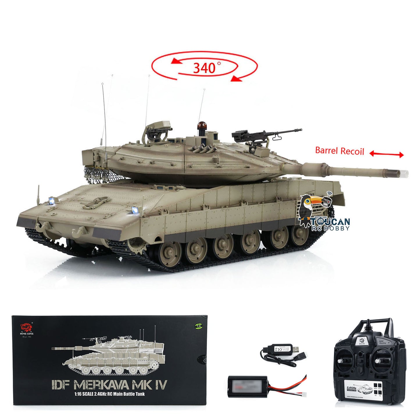 1:16 Scale 2.4Ghz Heng Long 7.0 Transmitter IDF Merkava MK IV RC Main Battle Tank 3958 Remote Control Tanks Emulated Model