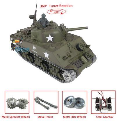 Henglong 1/16 TK7.0 Upgraded M4A3 Sherman Remote Control Tank 3898 W/ 360 Degrees Rotating Turret Metal Tracks Idler Sprocket Wheel