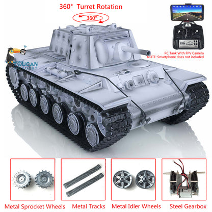 Henglong 1/16 TK7.0 3878 Upgraded Remote Control Tank RTR RC Tank w/ FPV Smoking 360 Degrees Rotating Turret Metal Idler Sprocket