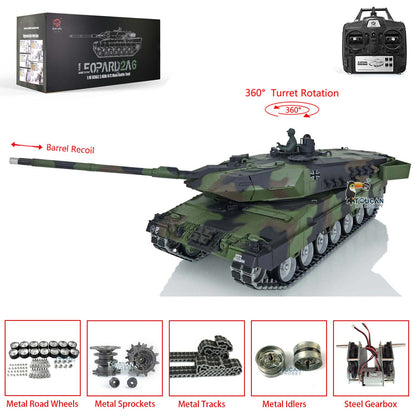 IN STOCK Henglong Military Tank Model 1/16 TK7.0 Leopard2A6 RC Tank Model Upgraded 3889 360 Rotating Turret Metal Tracks W/ Rubber Pad