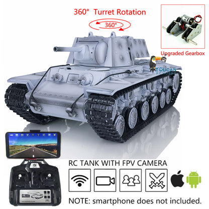 Henglong RC Tank Model 1/16 TK7.0 Plastic 3878 Soviet Union KV-1 w/ FPV 360 Degrees Rotating Turret BB Shooting Sound Effect 2.4Ghz