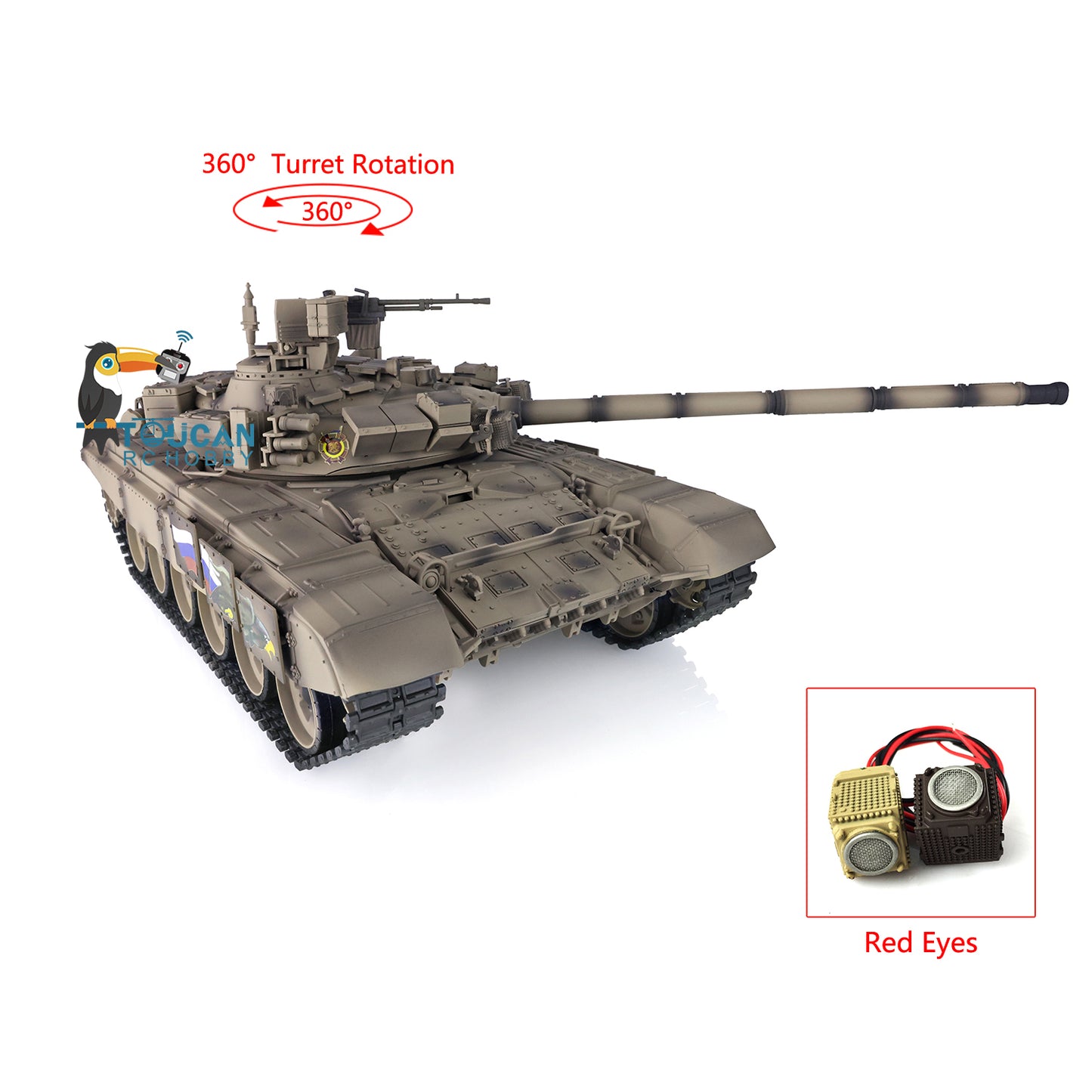 Henglong 1/16 Scale 7.0 Plastic Russian T90 RTR RC Tank 3938 With 360 Degrees Turret Red Eyes Infrared Fighting System Airsoft