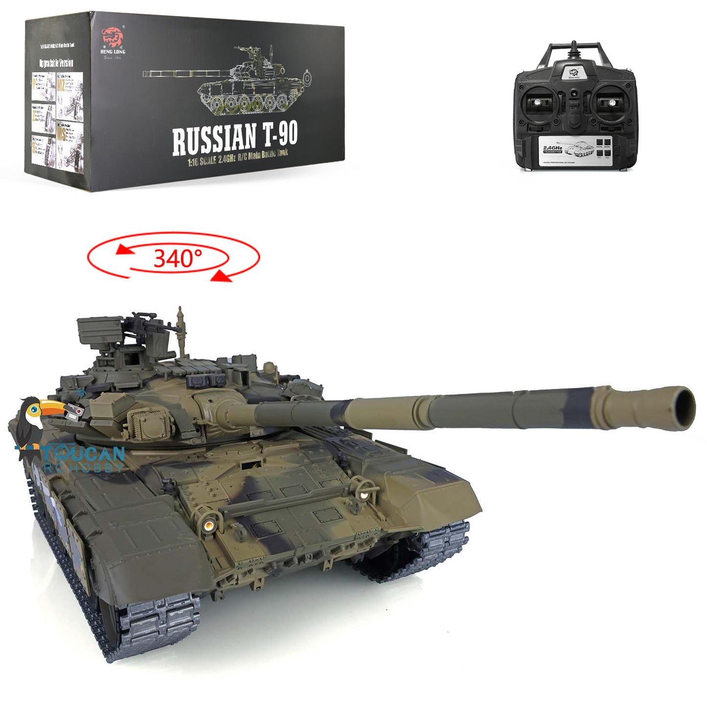 US Warehouse 2.4Ghz Henglong 1/16 Scale 7.0 Upgraded Russian T90 RTR RC Tank Model 3938 W/ Metal Tracks Idlers Sprockets