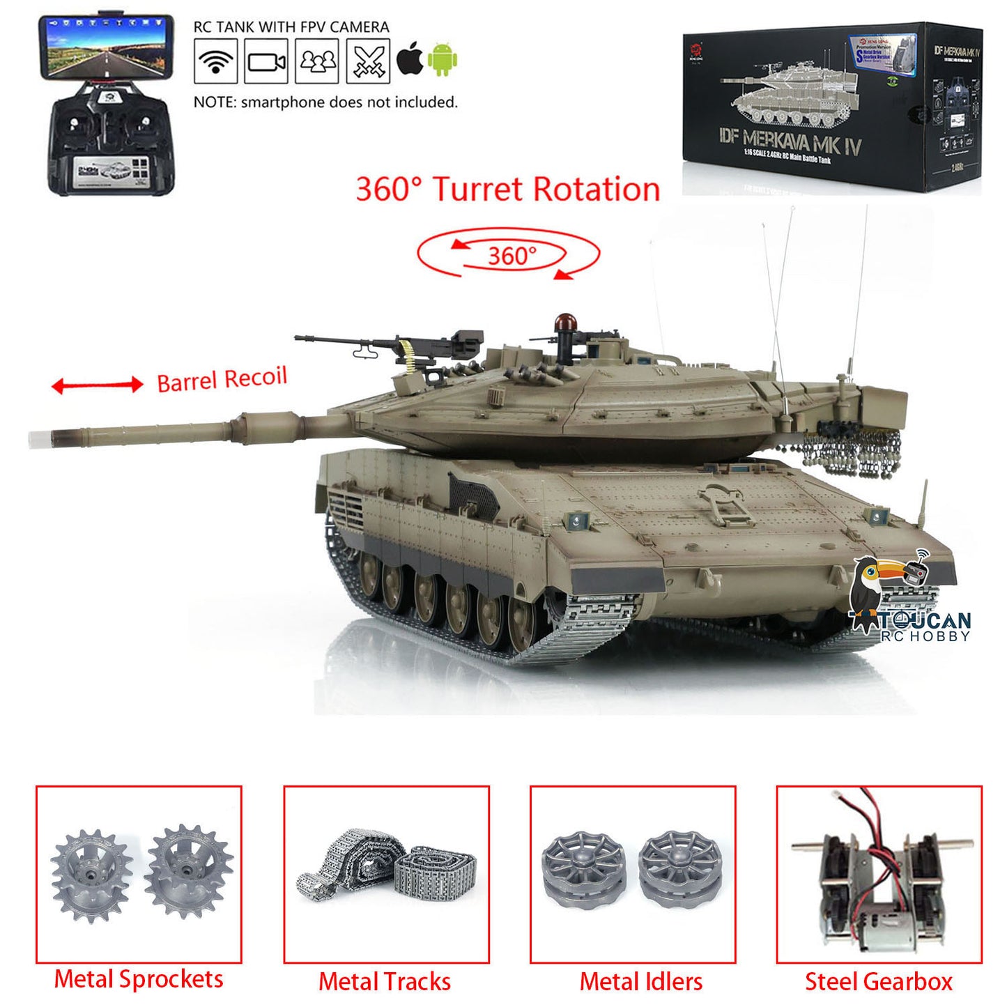 Heng Long 1:16 RC Main Battle Tank IDF MerkavMa K IV FPV 3958 Upgrade Edition With metal Tracks Driving Wheels Idlers FPV Camera