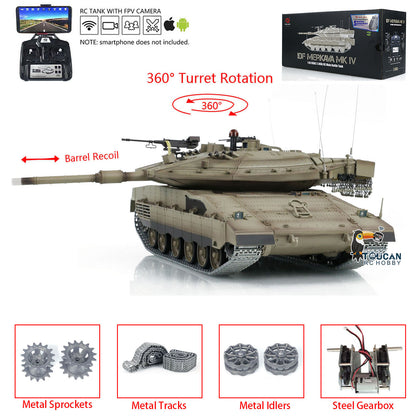 Heng Long 1:16 RC Main Battle Tank IDF MerkavMa K IV FPV 3958 Upgrade Edition With metal Tracks Driving Wheels Idlers FPV Camera