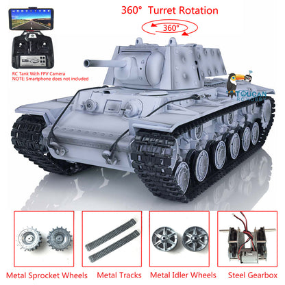 Henglong 1/16 TK7.0 3878 Upgraded Remote Control Tank RTR RC Tank w/ FPV Smoking 360 Degrees Rotating Turret Metal Idler Sprocket