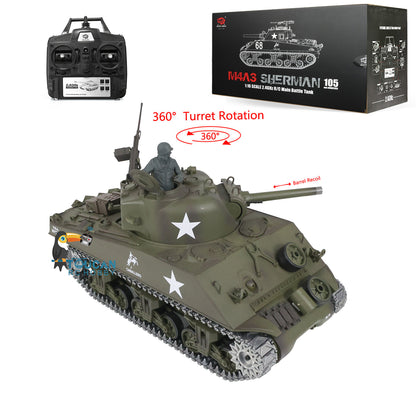 Henglong 1/16 FPV TK7.0 M4A3 Sherman RTR RC Tank Model 3898 w/ 360 Degrees Rotating Turret FPV Camera Metal Tracks Engine Sound