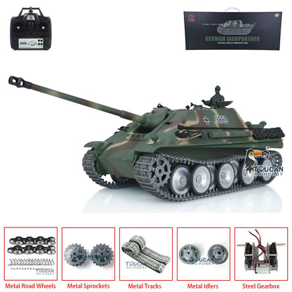 Henglong 1/16 TK7.0 Customized Radio Control Tank 3869 Jadpanther RTR RC Tank w/ Metal Road Wheel Tracks Idler Sprocket Wheel Smoking