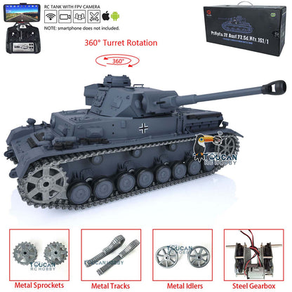 Henglong 1/16 TK7.0 Upgraded Panzer IV F2 Radio Control Tank 3859 w/ FPV 360 Degrees Rotating Turret Metal Idler Sprocket Engine Sound