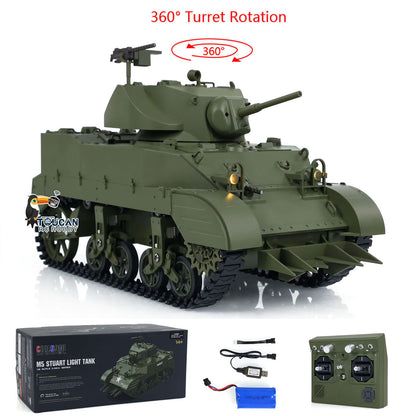 US STOCK 1/16 Scale RTR Tank US Stuart M5A1 British VI Light Tank Military Model 360??Turret Barrel Recoils with LED Light Flash