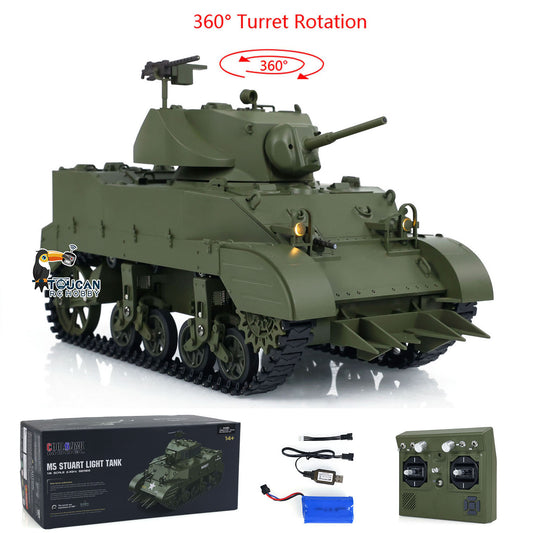 US STOCK 1/16 Scale RTR Tank US Stuart M5A1 British VI Light Tank Military Model 360¡ãTurret Barrel Recoils with LED Light Flash