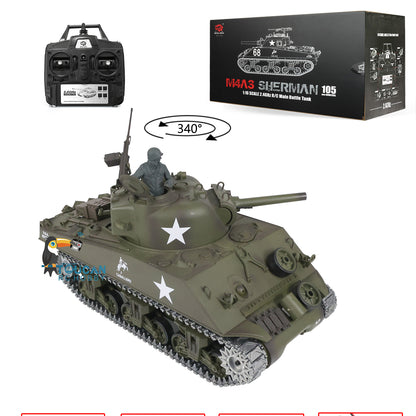 2.4G Henglong 1/16 Scale 7.0 Upgraded M4A3 Sherman RTR Radio Control Tank Model 3898 Metal Tracks Engine Sound BB Shooting Gearbox