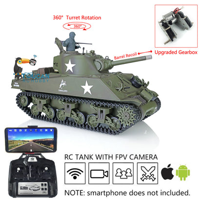 Henglong 1/16 TK7.0 Plastic M4A3 Sherman RC Tank Model 3898 w/ 360 Degrees Rotating Turret FPV Barrel Recoil Smoking Gift for Boys