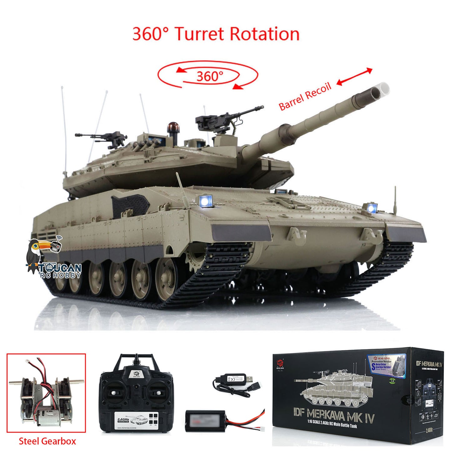 1/16 Heng Long Radio Control Tank 3958 IDF Merkava MK IV Installed Metal Driving Gearbox 360 Degree Rotary Turret Military Tanks