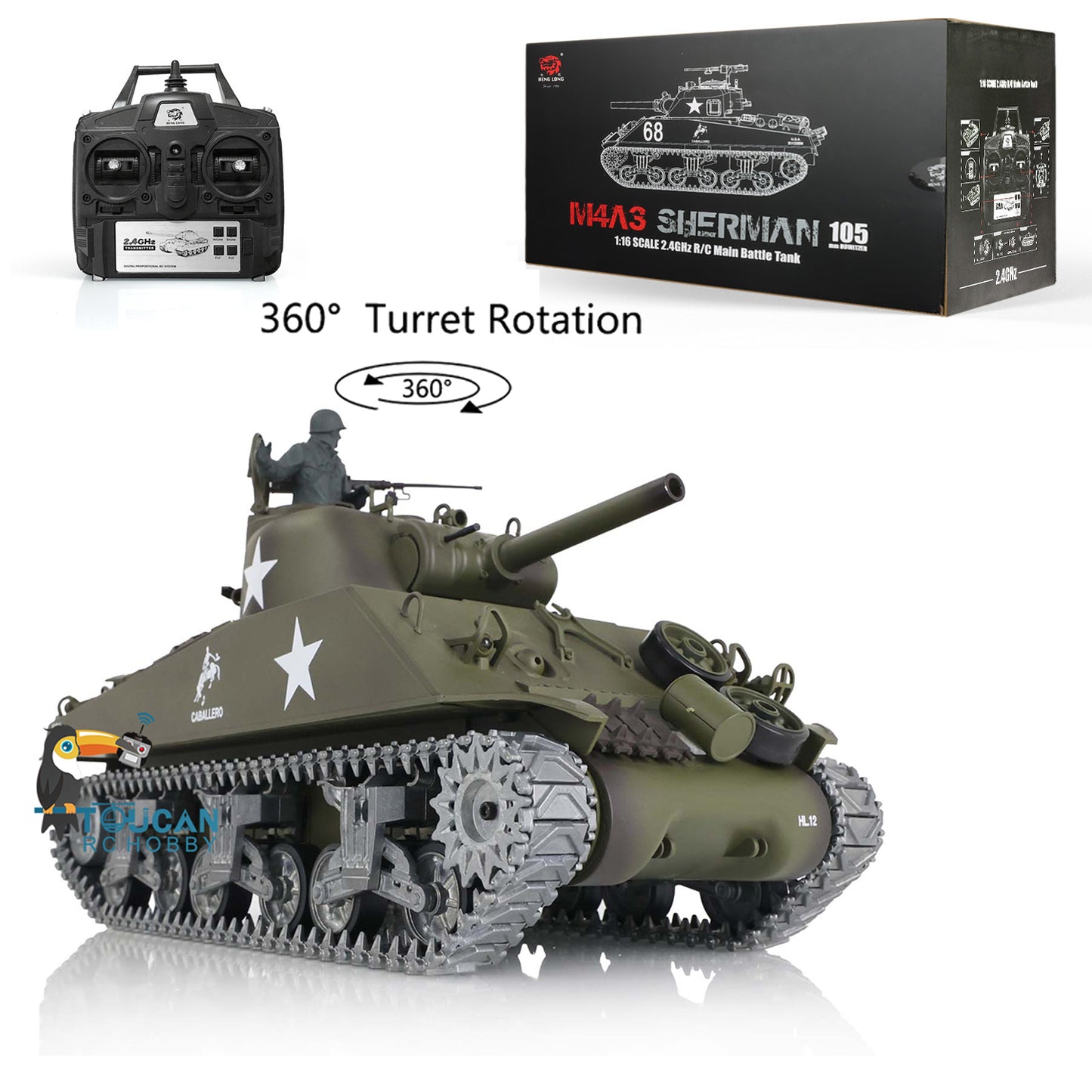 Henglong 1/16 RC Tank Customized TK7.0 M4A3 Sherman Remote Control Tank 3898 w/ 360 Degrees Rotating Turret Metal Road Wheel Tracks