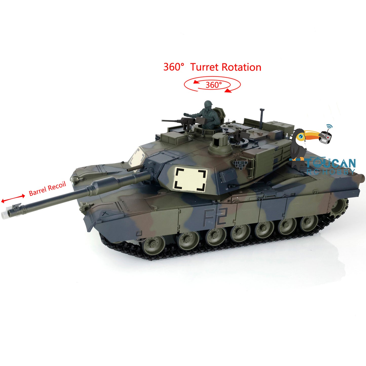 Henglong 1:16 7.0 USA M1A2 Abrams RC Battle Tank 3918 RTR Model 360 Degrees Turret Barrel Recoil Plastic Upper Hull Tracks Wheels