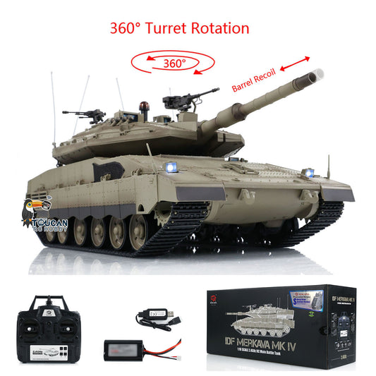 Heng Long 1:16 Military RC Battle Tank IDF Merkava MK IV 3958 With Turret 360 Rotating Barrel Recoil BB Shooting Bullets Model