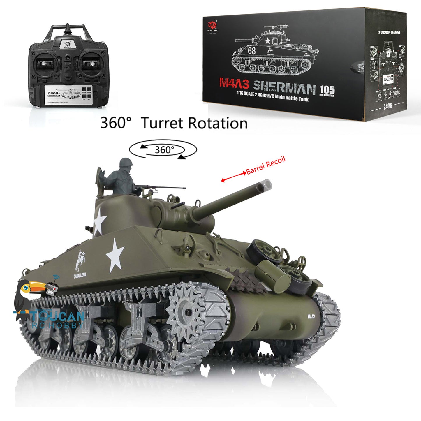 Henglong 1/16 Customized RC Tank Model TK7.0 M4A3 Sherman Remote Control Tank Model 3898 360 Degrees Rotating Turret Metal Road Wheels