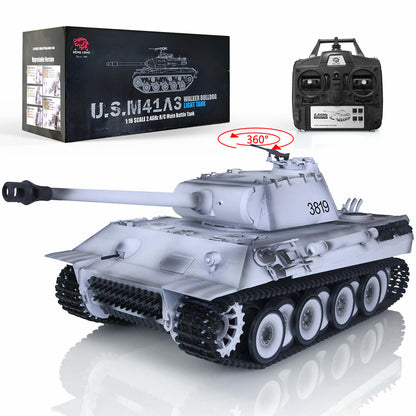 2.4Ghz Henglong 1/16 TK7.0 Plastic German Panther RTR RC Tank 3819 w/ 360 Degrees Rotating Turret Sound Effect Outdoor Tank for Boys