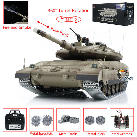 Heng Long RC Tanks Model 1/16 Scale IDF Merkava MK IV With Airsoft Open Fire Smoking 360 Turret Rotary Recoil Barrel