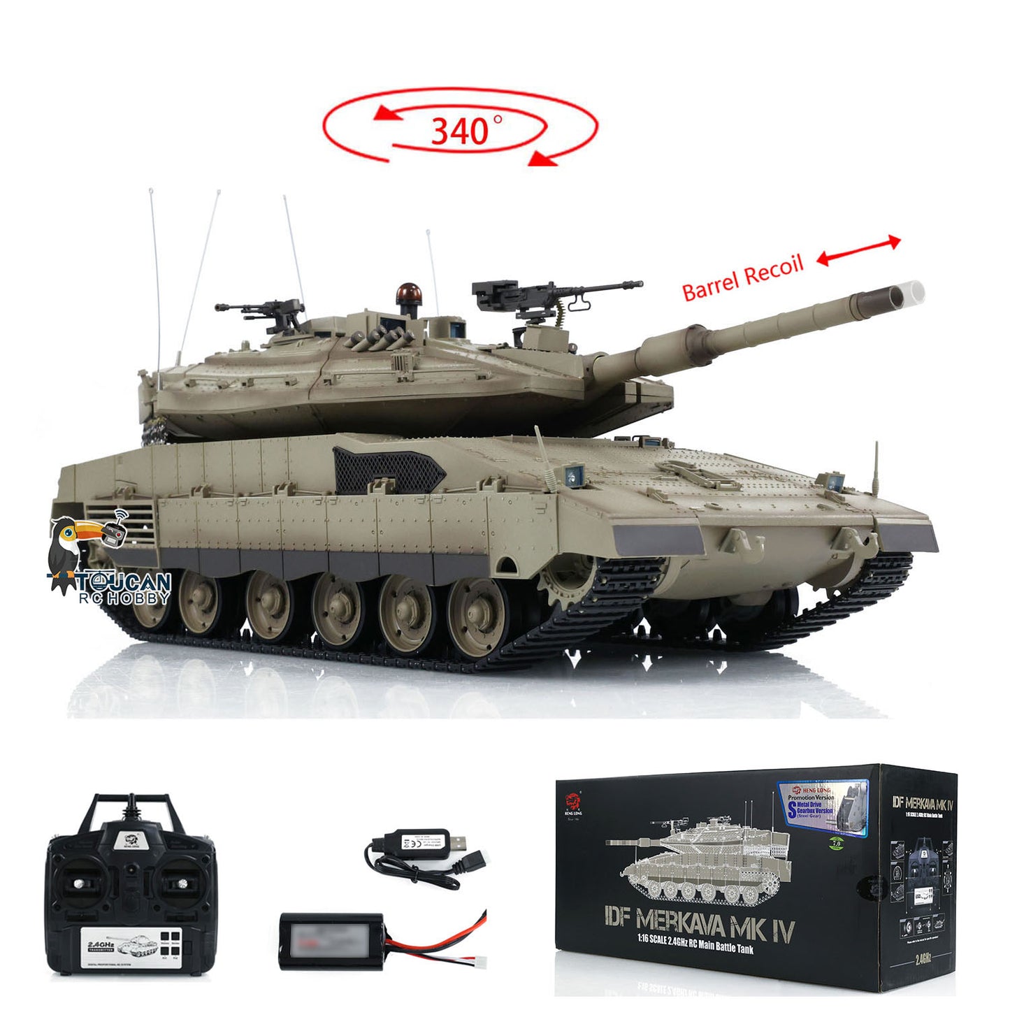 1:16 Scale 2.4Ghz Heng Long 7.0 Transmitter IDF Merkava MK IV RC Main Battle Tank 3958 Remote Control Tanks Emulated Model